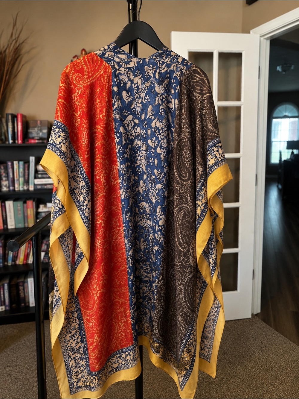 Multicolor Bohemian Printed Kimono with Yellow Trim